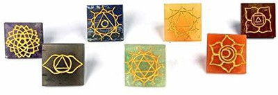 Maitri Export 7 Chakra Natural Stone Pyramids with chakra symbol engraved / carved Crystal Yantra(Pack of 7)