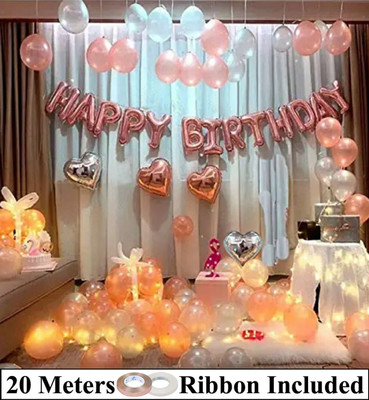 DECOR MY PARTY Happy Birthday Rosegold Letter Foil Balloon Set with Heart Shape , Metallic Balloons & Curling Ribbon for Girls Birthday Party Decoration / 1st Birthday Decorations Kit for Baby Girl(Set of 69) DECOR MY PARTY Happy Birthday Rosegold Letter Foil Balloon Set with Heart Shape , Metallic Balloons & Curling Ribbon for Girls Birthday Party Decoration / 1st Birthday Decorations Kit for Baby Girl(Set of 69)