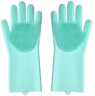 HUKBO Reusable Rubber Silicon Household Safety Wash Scrubber Heat Resistant Kitchen Gloves for Dish washing, Cleaning, Gardening Wet and Dry Glove hand gloves for kitchen Wet and Dry Glove (Free Size) Wet and Dry Glove(Free Size)