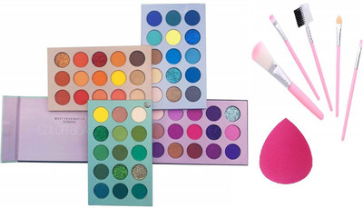 D.B.Z. GLAZED COLOR BOARD EYESHADOW PALETTE WITH BRUSH SET & BEAUTY BLENDER 150 g (MULTICOLOR)(7 Items in the set)