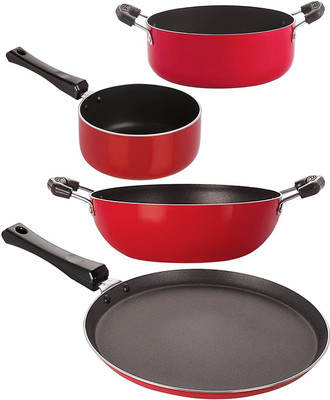 NIRLON FT12_KD13_SP(B)_CS22 Non-Stick Coated Cookware Set(PTFE (Non-stick), Aluminium, 4 - Piece)