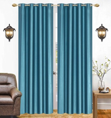 Radha Enterprises 274 cm (9 ft) Polyester Room Darkening Long Door Curtain (Pack Of 2)(Plain, Aqua)