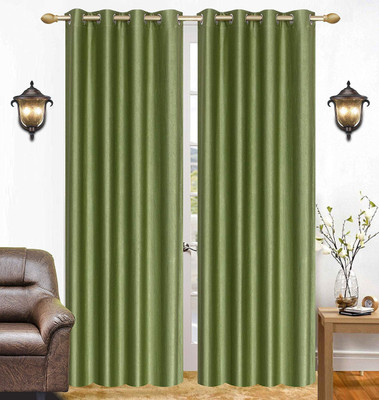 Galaxy Home Decor 275 cm (9 ft) Long Door Polyester Semi Transparent Curtain (Pack Of 2)(Green, Solid)