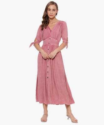 CAMPUS SUTRA Women A-line Pink Maxi/Full Length Dress