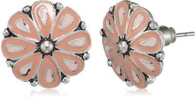 Estele Oxidized Silver Plated Orange Pink flower Stud Earrings Alloy Stud Earring