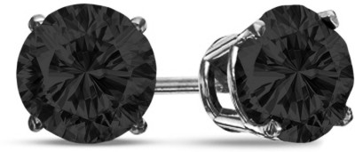 PeenZone 92.5 Silver Diamond Look Black Round Cubic Zirconia Sterling Silver Stud Earring