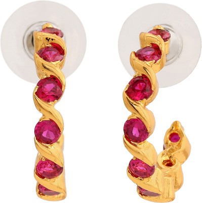Estele 24 Kt Gold Plated Ruby CZ Hoop Earrings Brass Hoop Earring