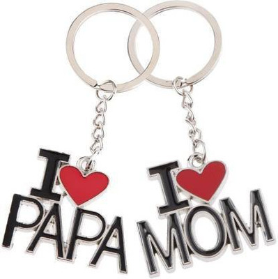 BRANDJEWEL I Love Mom & I Love Papa High Quality Shining Pendant Key Ring Key Chain