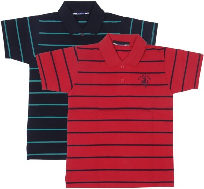 NEUVIN Boys Striped Cotton Blend T Shirt(Black, Pack of 2)