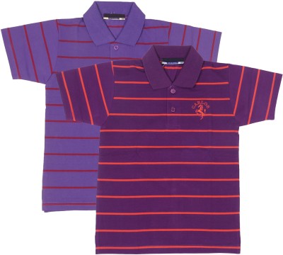 NeuVin Boys Striped Cotton Blend Regular T Shirt(Purple, Pack of 2)