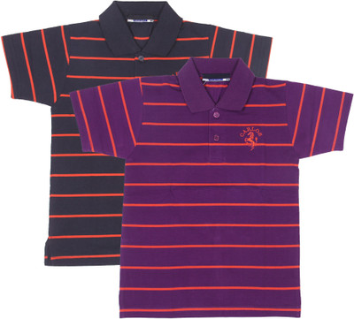 NeuVin Boys Striped Cotton Blend Regular T Shirt(Grey, Pack of 2)