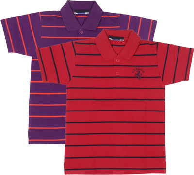 NeuVin Boys Striped Cotton Blend Regular T Shirt(Purple, Pack of 2)