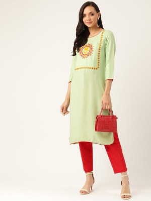 Blissta Women Embroidered Straight Kurta(Light Green)