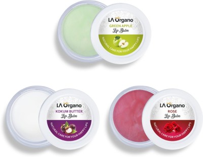 LA Organo Rose, Green Apple & Kokum Butter Lip Balm For Dry, Chapped Lips Rose, Kokum Butter, Green Apple(Pack of: 3, 30 g)