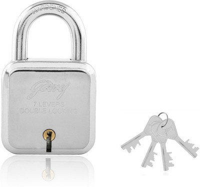 Godrej 7 levers square lock (4 keys) Padlock(Silver)