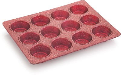 HAZEL Aluminium Cupcake Muffin Mould Microwave Safe 12 Cups Granite Finish Non Stick Muffin Pan Chocolate Baking Tray for House and Bakery, Red Aluminium Cupcake/Muffin Mould 12(Pack of 1)