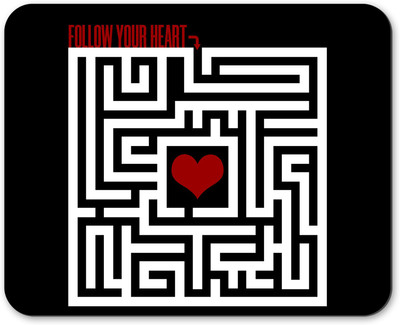 Unbounded Company Follow Your Heart Black Non Slip Base Mousepad(Black, White)