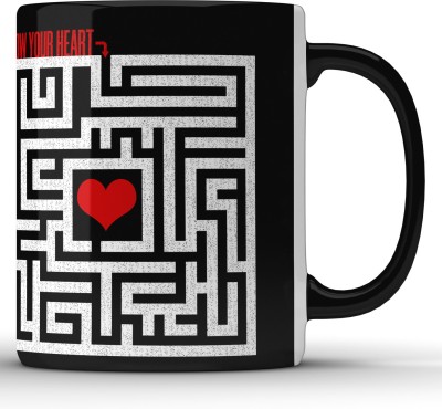 Unbounded Company Follow Your Heart Black Ceramic Coffee Mug(325 ml)