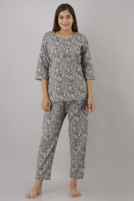 Design by Rao Women Printed Grey Top & Pyjama Set