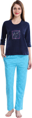 Attempt Women Printed Blue Top & Pyjama Set