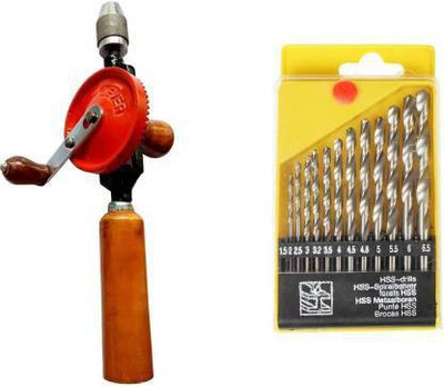 Voltron 13 pcs plastic box hss drill bit set and 1 pc hand drill lever machine Hand Tool Kit(2 Tools)