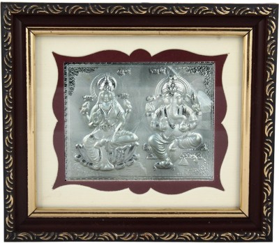 Siri Creations 999 Pure Silver Lakshmi ganesha Wooden Frame size 2 Decorative Showpiece  -  13.5 cm(Silver, Silver)