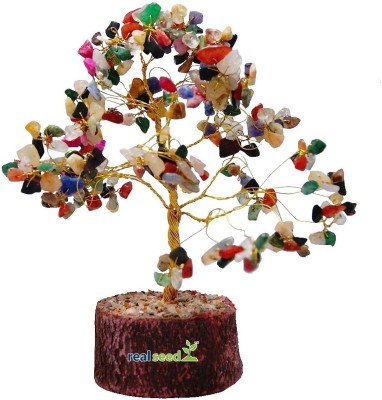 Real Seed Feng Shui Natural Crystal Quartz Gem Tree For Wealth, Fortune, Love and Relationships (150 Gems) Decorative Showpiece  -  20 cm(Crystal, Multicolor)