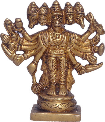 Elite Statues Lord Hanuman Panchmukhi considered to be an Exemplification of Strength, Devotion, and Perseverance at Home & Office , Brass Handcrafted luxury item with Antique Look, Decorative Showpiece - 9 cm(Brass, Gold) Elite Statues Lord Hanuman Panchmukhi considered to be an Exemplification of Strength, Devotion, and Perseverance at Home & Office , Brass Handcrafted luxury item with Antique Look, Decorative Showpiece - 9 cm(Brass, Gold)