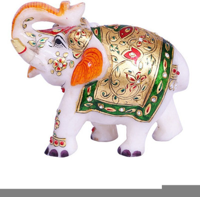 Anshul Fashion Marble Stone Handcrafted Elephant With Meenakari Decorative Showpiece - 12 cm(Stone, Multicolor)