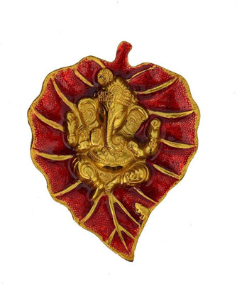 29% OFF on JaipurCrafts Lord Ganesha on Red Leaf Decorative Showpiece - 17.78 cm(Brass, Gold, Red)