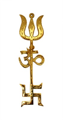 Vashoppee Vastu / Fang Shui Trishakti (Om+Trishul+Swastik) For Reflect Negative Energy Decorative Showpiece  -  22 cm(Brass, Gold)