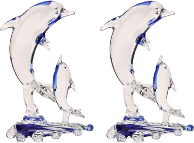 Somil Somil Playing Mother Dolphin With Baby Dolphin (Set Of 2)-IS Decorative Showpiece  -  13 cm(Glass, Clear, Blue)