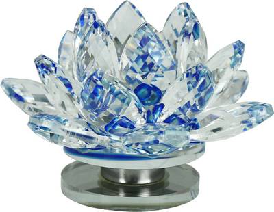 Pure Life Purelife Vastu / Feng Shui Transparent Clear Crystal Lotus in Blue Shade For Positive Energy Gift Item And Good Luck , Harmony & Brings Prosperity, Success L- 4.5cm, H - 5.5cm Decorative Showpiece  -  5.5 cm