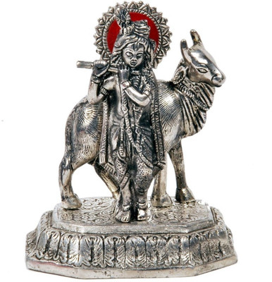65% OFF on Traditional Rajasthan Lord Krishna with Cow Decorative Showpiece - 12 cm(Aluminium, Silver)