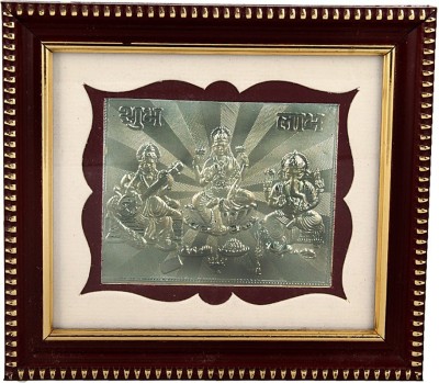 Siri Creations 999 Pure Silver Lakshmi ganesha sarawathi Wooden Frame size 2 Decorative Showpiece  -  13.5 cm(Silver, Silver)