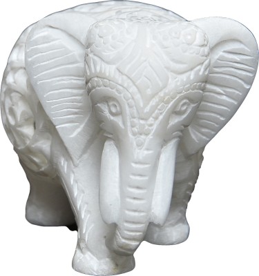Artist Haat Marble Elephant Sculpture Decorative Showpiece  -  10 cm(Stone, White)