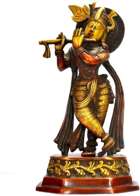 Collectible India Krishna Idol God Murti Decorative Showpiece  -  25 cm(Brass, Multicolor)