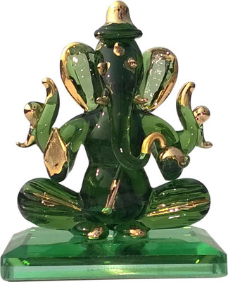 Mann Retails Double Face Ganesh Ji Of Green Crystal Decorative Showpiece  -  6 cm(Glass, Green)