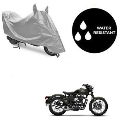 SRENTERPRISES Two Wheeler Cover for Royal Enfield(Battle, Silver)