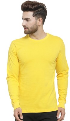 LazyChunks Solid Men Round Neck Yellow T-Shirt