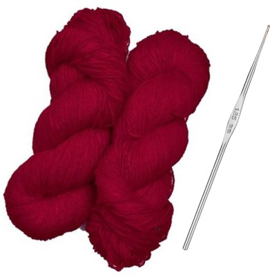 Royal Villa Special Combo Pack of 1 Red Woolen Thread of 100.grams + 1 no.Crochet Needle. - For Sewing and Embroidery Work ()