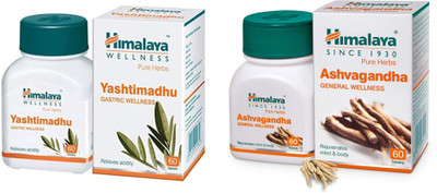 HIMALAYA A Combo of Ayurvedic Herbel Ashvagandha and Yashtimadhu Tablets (Pack Of 2)(Pack of 2, 60 Tablets)