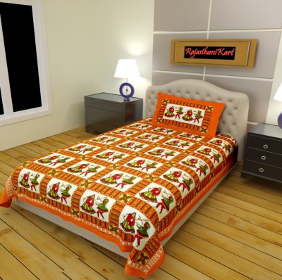 RajasthaniKart 110 TC Cotton Single Printed Flat Bedsheet(Pack of 1, Orange)