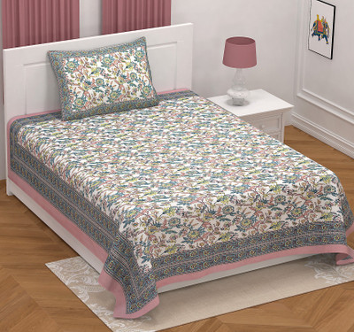 urban jaipur 210 TC Cotton Single Jaipuri Prints Flat Bedsheet(Pack of 1, Pink Multi)