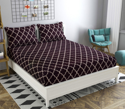 HIDECOR 210 TC Polycotton Double Printed Flat Bedsheet(Pack of 1, Brown, Cream)