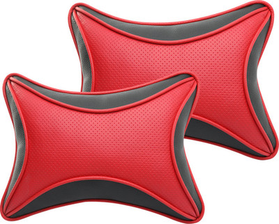 Auto Hub Black, Red Leatherite Car Pillow Cushion for Universal For Car(Rectangular, Pack of 2)