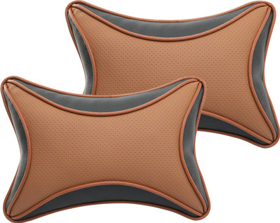 Auto Hub Black, Brown Leatherite Car Pillow Cushion for Universal For Car(Rectangular, Pack of 2)