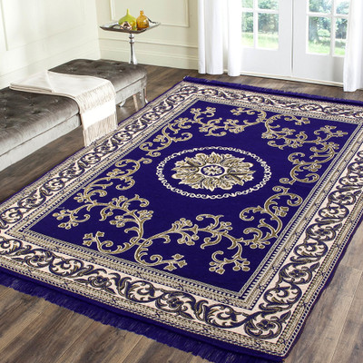 Zesture Dark Blue Cotton Polyester Blend Carpet(5 ft,  X 6 ft, Rectangle)