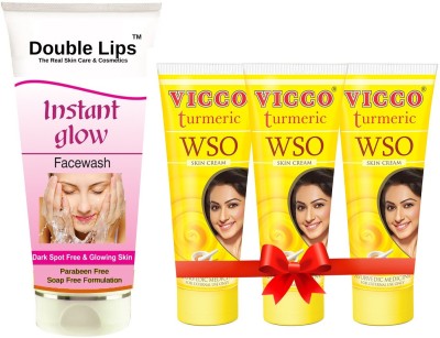 VICCO Wso Turmeric Cream(60+30 gm) (90 g) + Instant Glow Face Care Face Wash (100ML)(4 Items in the set)