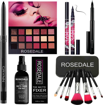 Crynn Smudge Proof Essential Makeup HD14 Beauty Kajal & Professional Set of 7 Makeup Brush(12 Items in the set)